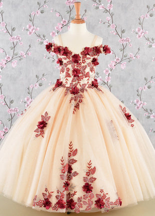 3-D Flower Embroidery Bead Mesh Kids Dress