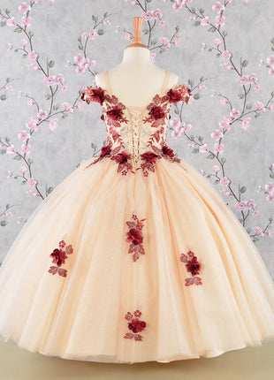 3-D Flower Embroidery Bead Mesh Kids Dress