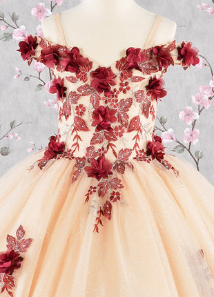 3-D Flower Embroidery Bead Mesh Kids Dress