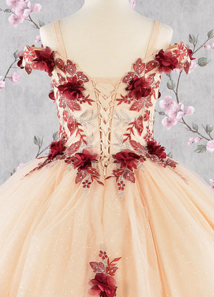 3-D Flower Embroidery Bead Mesh Kids Dress