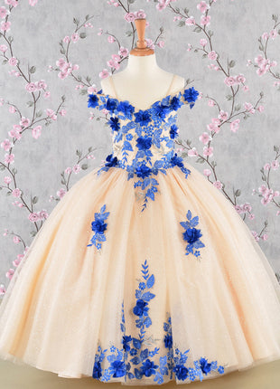 3-D Flower Embroidery Bead Mesh Kids Dress