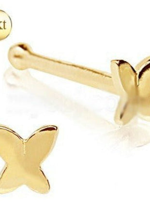 14Kt Yellow Gold Stud Nose Ring with a Butterfly